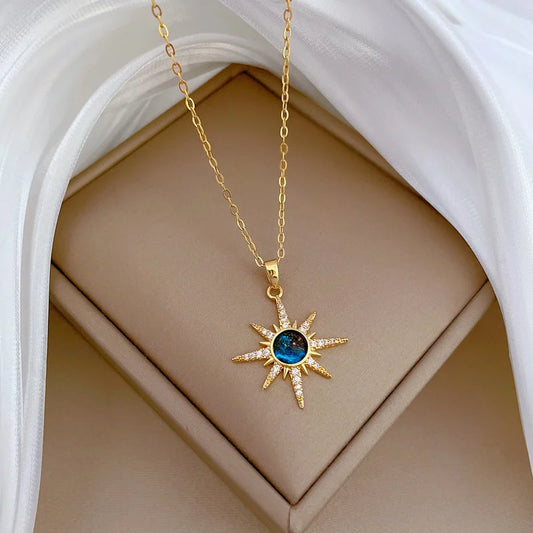 Gold & Blue Sun Necklace